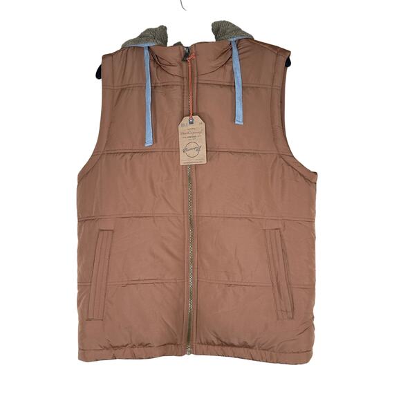 Original Weatherproof Vintage faux fur lined gray hooded brown vest size large - Picture 1 of 11